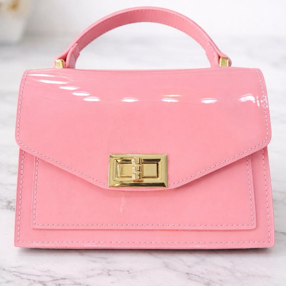 Glossy Pink Patent Mini Top Handle Crossbody – Gold Hardware | Never Used